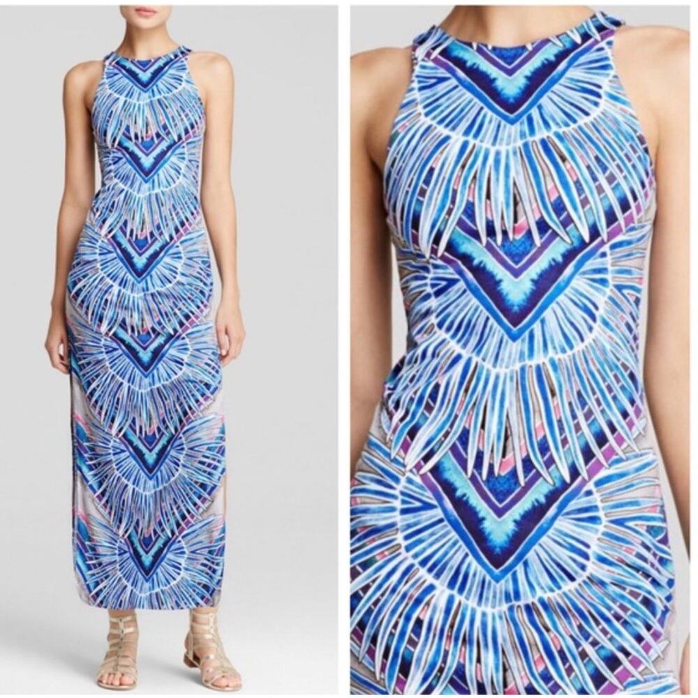❌SOLD❌ Mara Hoffman Swim Rising Palm blue print maxi column body con dress med - Picture 3 of 16